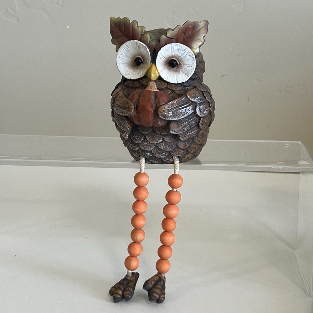 Owl Shelf Sitter Dangle Beaded Legs 4"